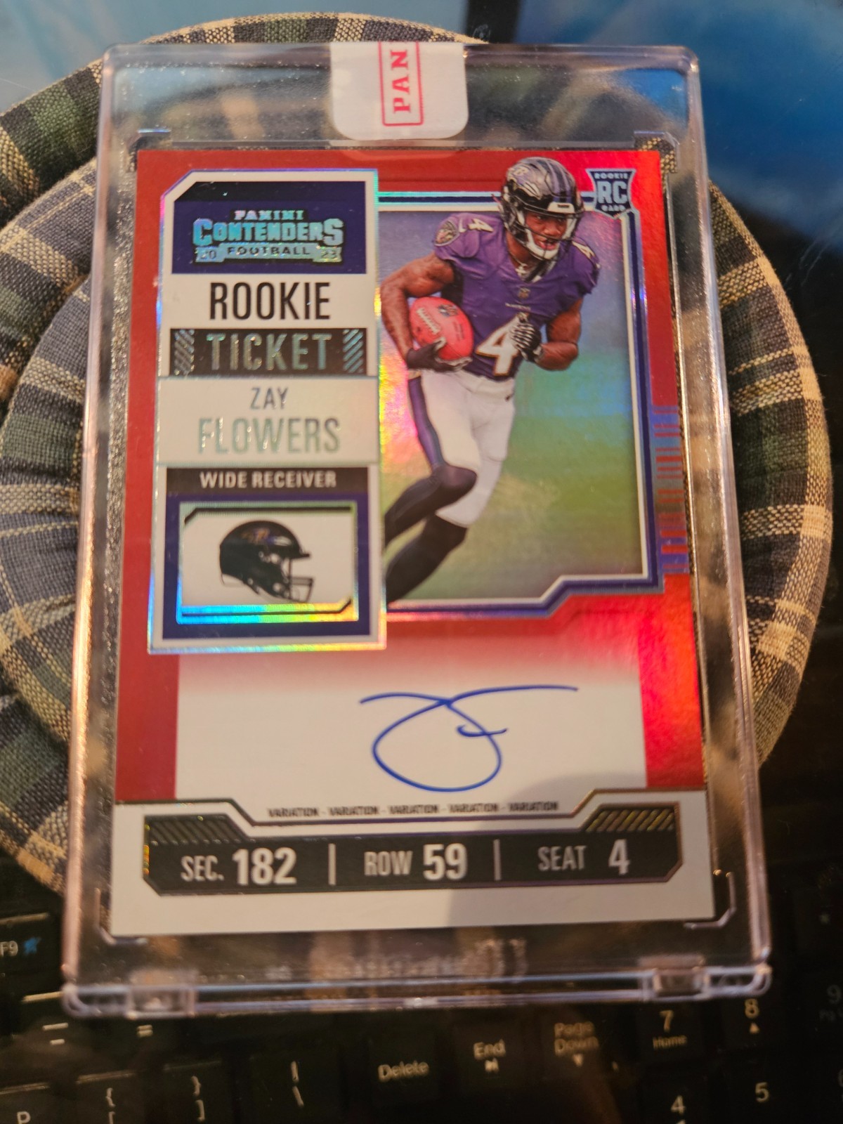 Zay Flowers 2023 Panini Contenders Rookie Ticket Auto Red Zone SSP #142.