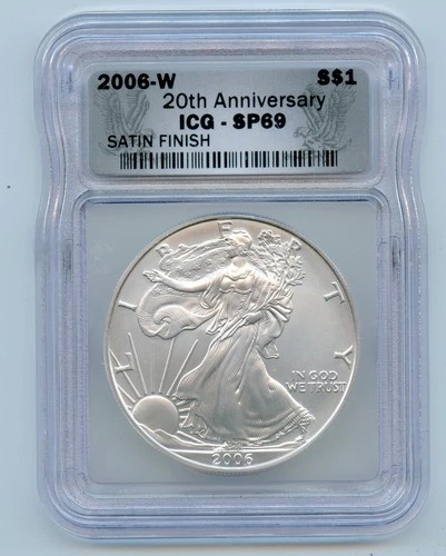 2006-W Satin Finish $1 American Silver Eagle 1 OZ ICG SP69