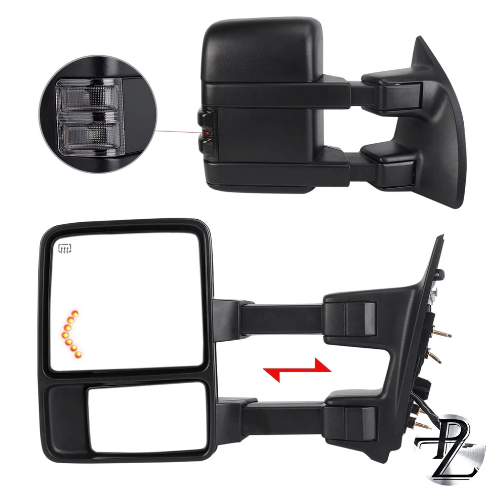Буксировочные зеркала для 99-07 F250-F550 суперпрочные с электроприводом подогревом пара дымовых сигналов - Изображение 2 из 4
