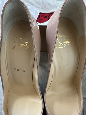 CHRISTIAN LOUBOUTIN PIGALLE NUDE 100 PATENT HEELS, SZ 37, MADE IN