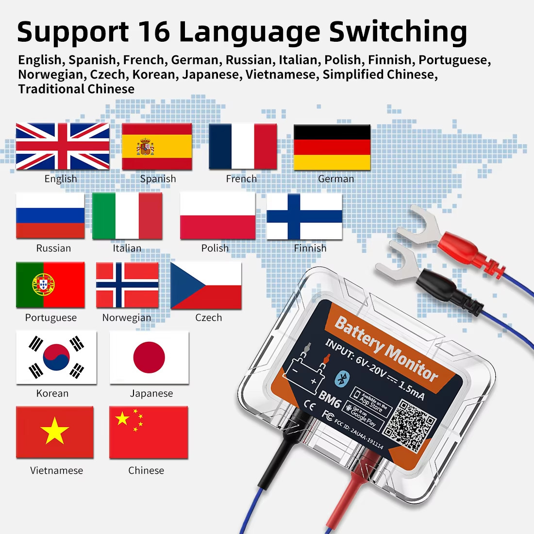 QUICKLYNKS BM6 Car Health Cranking Charging Analyzer 12V Battery Monitor Tester