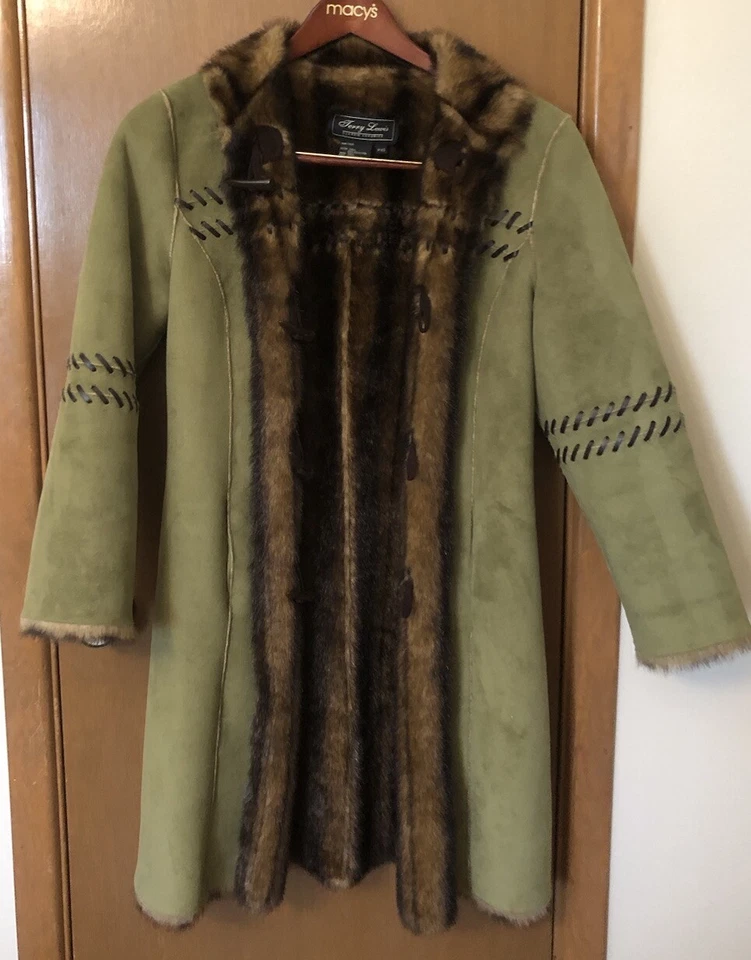 Abrigo Terry Lewis Clásico Lujos Mujer Imitación Gamuza Imitación Piel Forrado Verde Talla PXS Foto 2 de 4