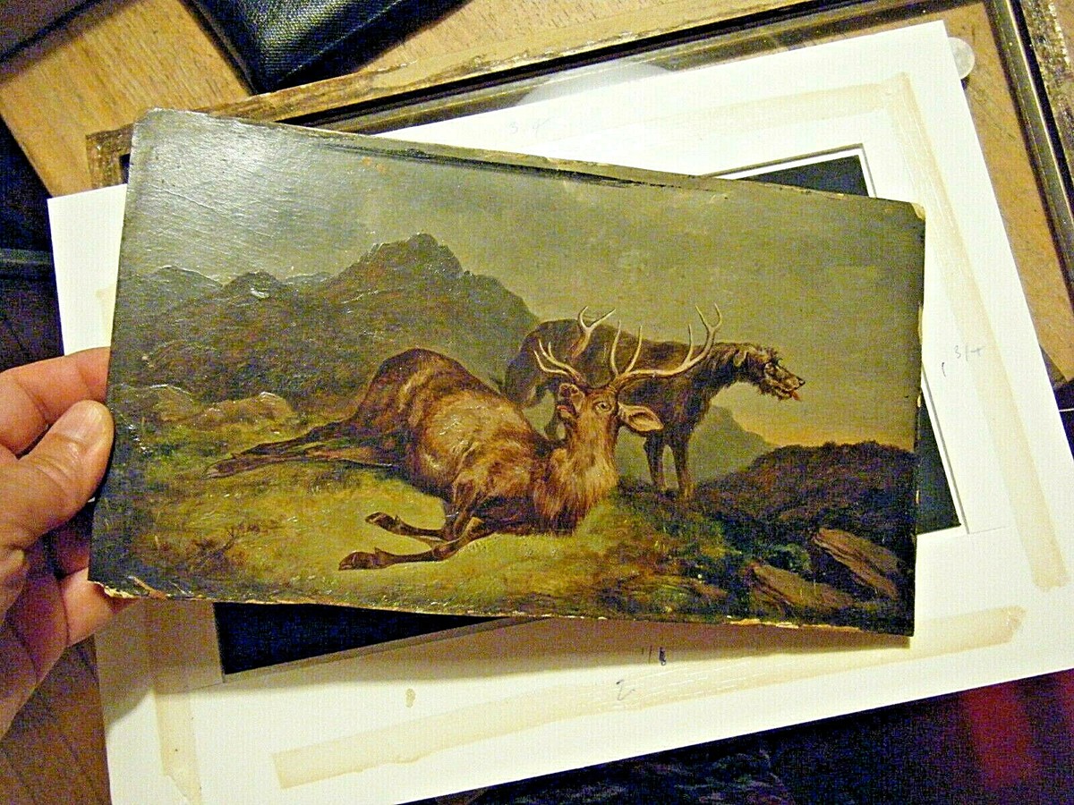 19th C Edwin Henry Landseer Style Oil on Board Painting