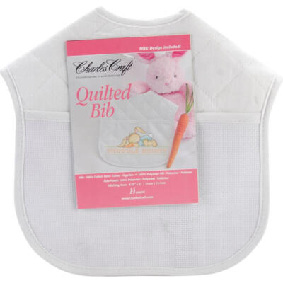 Charles Craft Quilted Baby Bib 14 Count 9''X9''-Solid White