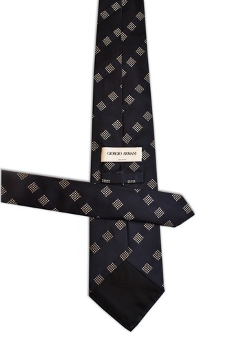 GIORGIO ARMANI Herren Seidenkrawatte ITALIEN Luxus DICK Geometrisch Blau/Silber EUC - Bild 3 von 4