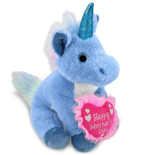 Peluche douce DolliBu Happy Mother's Day licorne bleue avec cœur rose - 9 pouces - Photo 1 sur 5
