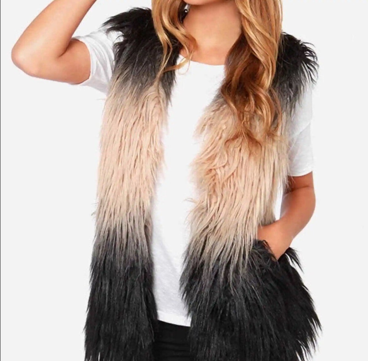 BlankNYC Ombré faux Fur Vest gilet size M USA Designer RRP US$160