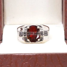 Garnet Oval Cut Gemstone With 925 Sterling Silver Ring For Men's #B123