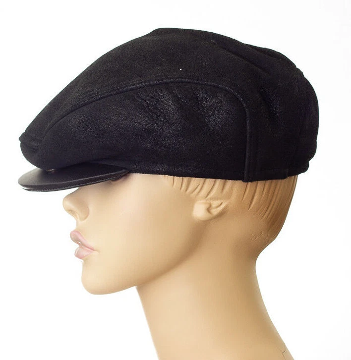 SHEEPSKIN OUTER MEN'S HAT/CAP WITH SHERLING FUR LINING AND FOLD-DOWN EAR FLAPS