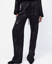 ZARA WOMAN NEW BLACK EMBROIDERED SEQUIN PANTS SIZE L REF.2731/291