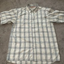 Simms Men’s M Cor3 Blue Gray Plaid Vented Fishing Outdoor Short Sleeve Shirt