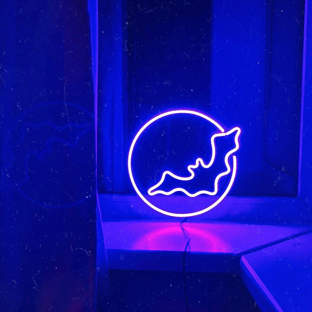 Bat and Moon LED Neon Light Sign, Halloween Wall Art Decor