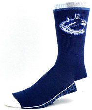 Vancouver Canucks Hockey Navy  White Repeat Name Bottom Deuce Crew Socks