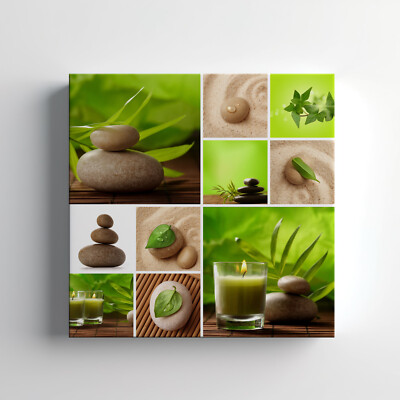 Grün Spa Zen Kerze Steine Leinwandbild Wandbild, Wohndeko Wandbehang