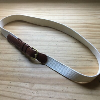 Coach White Linen Leather Belt Vintage Coach 3880 White Brown Leather Trim Belt Size 32  main image 4