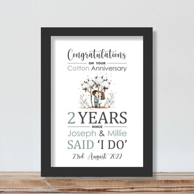 Personalisiertes Geschenk 2. Hochzeitstag 2 Jahre Andenken verheiratet Baumwolle Geschenk