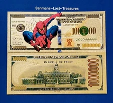 🔥 Marvel Comic Spiderman $1000000 Bill 24 Kt Gold Foil Plated Novelty Note🔥👀
