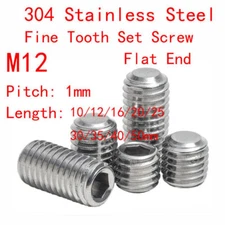 M12 1mm Set Screws Fine Tooth SUS304 Steel Hex Socket Flat End Machine Screw