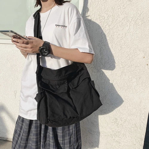 Damen Canvas solide Teenager Kuriertasche Damen große Kapazität Umhängetasche - Bild 3 von 37