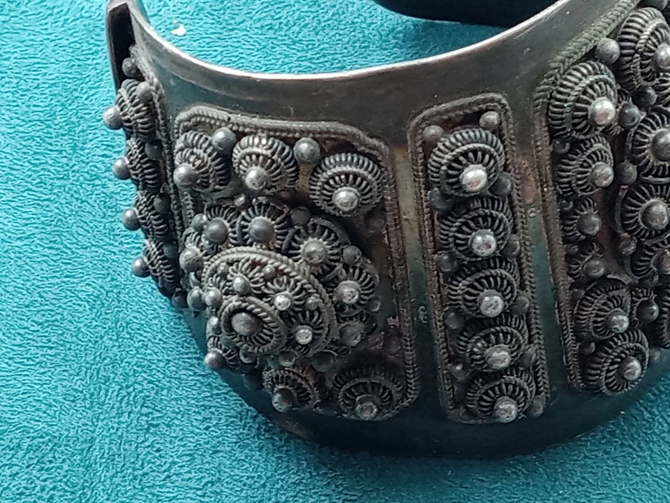 Brazalete antiguo de plata MOL masivo de las Indias Orientales: 115 gramos, brecha de 7,5" = 1,7" Foto 4 de 4