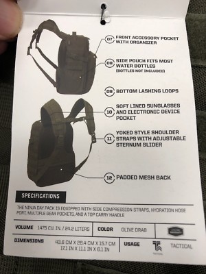SOG Army Military Backpack OD Green Ninja Tactical Pack Molle Hook