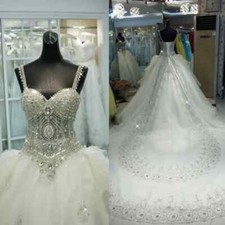 Bling Rhinestone Crystals Wedding Dresses With Detachable Skirt A Line BrideGown