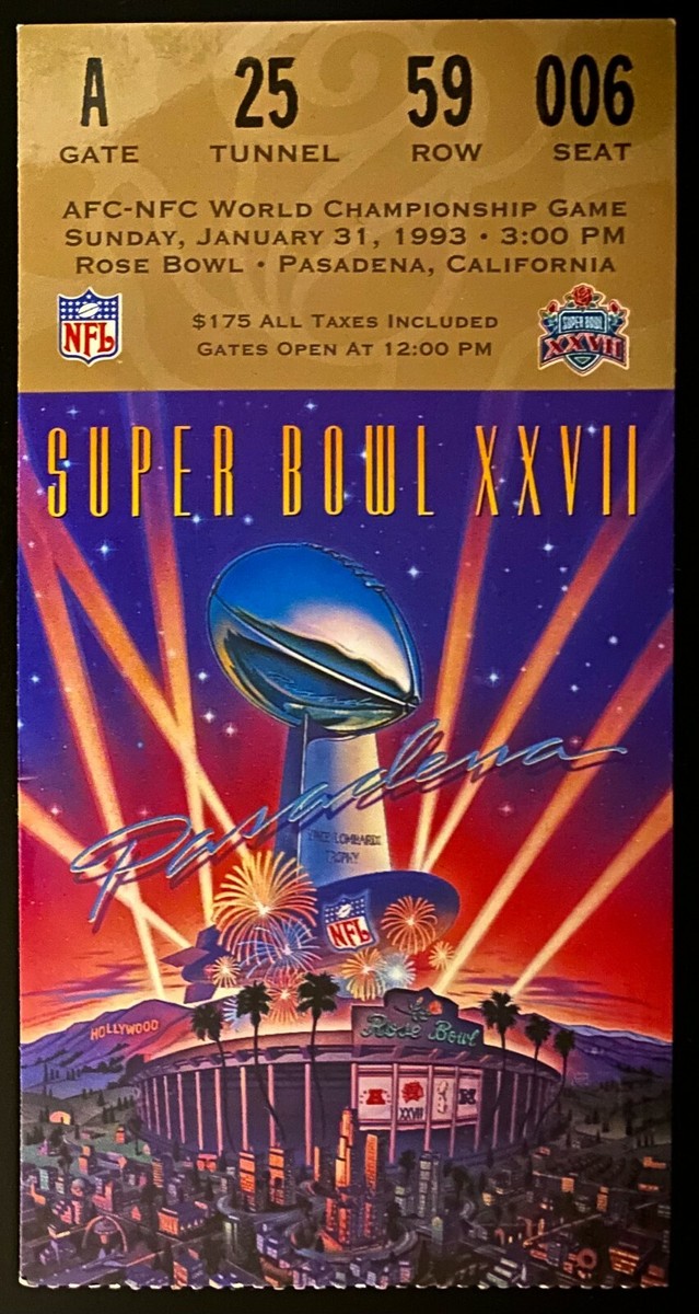 1993 NFL Football Super Bowl XXVII Vtg Ticket Dallas Cowboys Beat