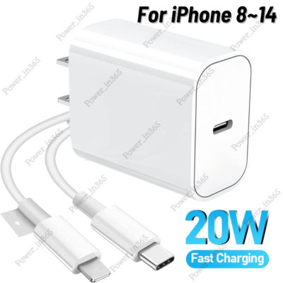 20W Fast Charger Cable PD USB-C Power Adapter For iPhone 14 13 12 11 Pro Max X 8