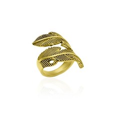 Leaf Style Adjustable Ring Beautiful Design Double Leaf Gold Plated Brass Jewel