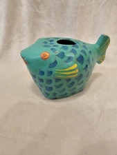 Teal/blue Paper Mache Fish Tissue Box 1992 Art cover San Francisco Read