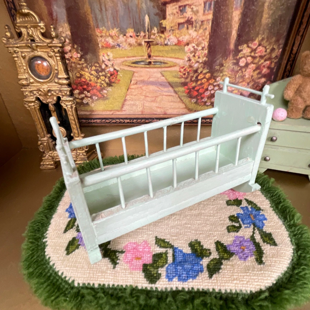 Antique Dollhouse BABY CRADLE Crib Early 1900s Wood Nursery Furniture Germany