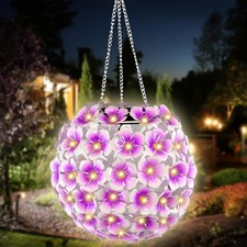 Solar Powered Flower Ball Light Hanging Garden Decor Outdoor Waterproof Ornament