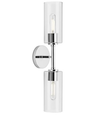Progress Lighting Cofield 2-Light Wall Sconce Chrome Clear Glass 22.5  Open Box