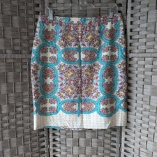 Maeve Pencil Skirt Multi Color Teal Paisley Linen Blend Sz 12 Anthro Office EUC