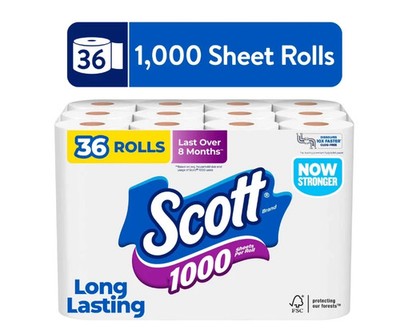 Scott 1000 Toilet Paper, 36 Rolls, 1000 Sheets Per Roll