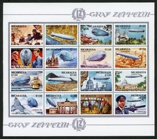 Nicaragua Scott #1990 1994 Graf Zeppelin LZ-127 Aviation Sheet of 16 MNH