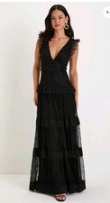 with tags Lulus Marvelous Darling Black Lace Ruffled Tiered Maxi Dress X G1N