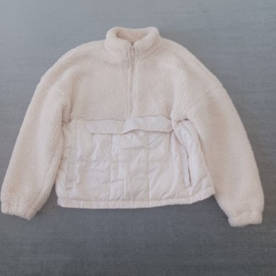 Fabletics Nelly Sherpa Pullover Jacket Women M Cream 1/4 Zip Pockets Athleisure