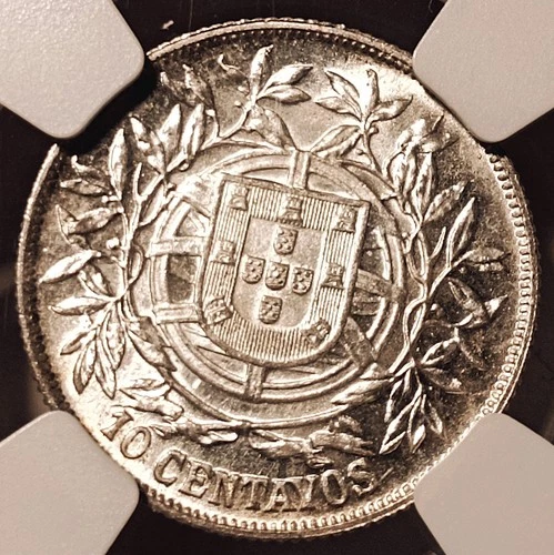 NGC MS64 - Portugal 10 centavos 1915 coin (SILVER!)