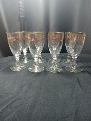 Set Of 8 unique stem Prarie Gold Rimmed Wheat Sherry,  Wine Glasses