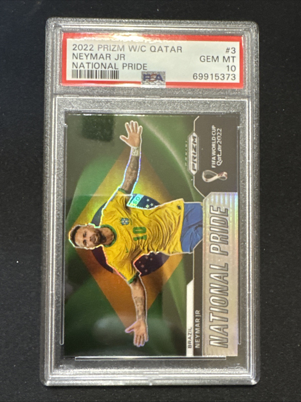 Neymar Jr 2022 Panini Prizm W/C Qatar National Pride #3 Brazil Case Hit PSA 10