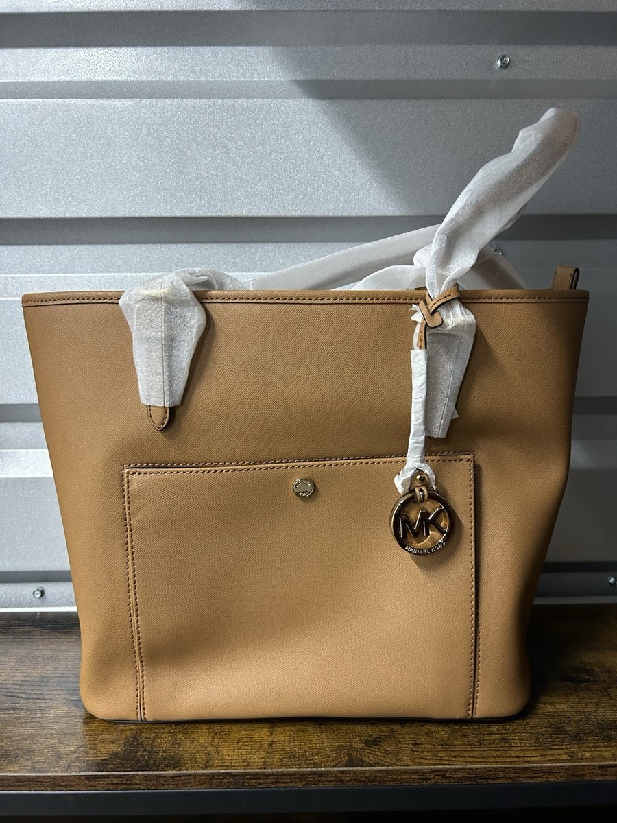 Michael Kors Jet Set Large Leather Snap Pocket Tote Acorn