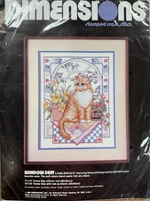 Dimensions VINTAGE 1988 Window Seat Tabby Cat Stamped Cross Stitch Kit #3089 New