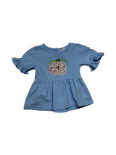Smocking Dog 3M Blue Ruffle Sleeve Top with P...