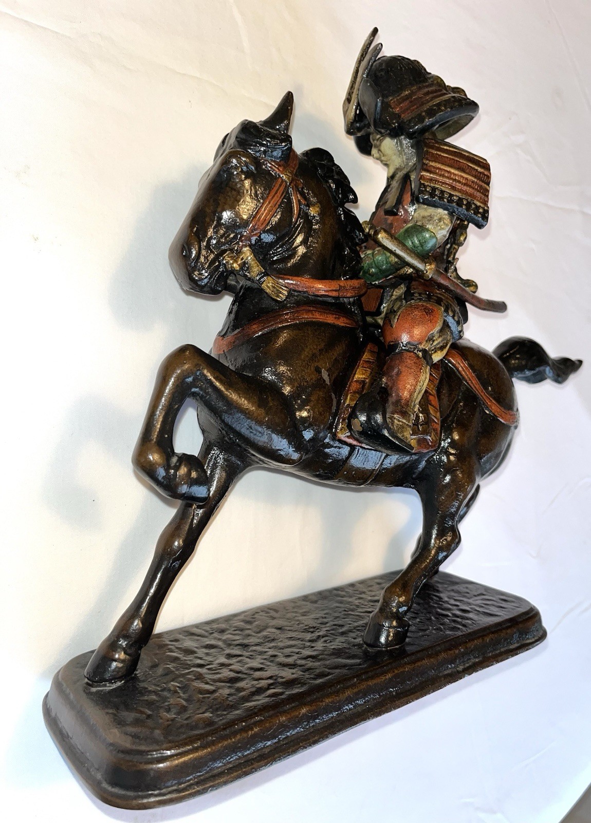 VTG Japanese Bronze Samurai Warrior on Horseback Statue 14x23 (Masashige style)