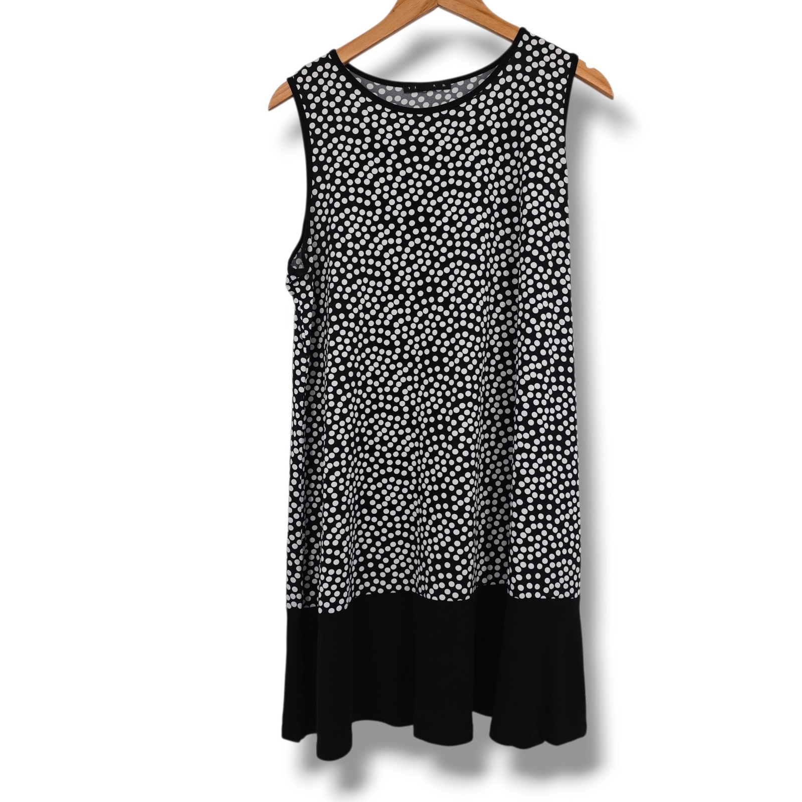 Tiana B Womens PXL Polka Dot Sleeveless Shift Dress Black White Petite XL