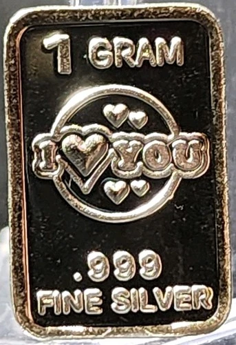 1 Gram .999 Fine Silver Art Bar Ingot. I Love You  . Fun Way Dip Into Investing.