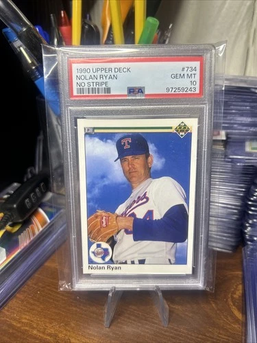 PSA 10 GEM MINT BASEBALL CARD 1990 UPPER DECK NOLAN RYAN NO STRIPE ERROR RARE