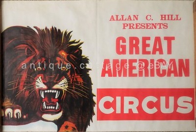 older ALLAN HILL GREAT AMERICAN CIRCUS POSTER large LION 37''x 25'' silk screen