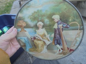 Vintage Colonial Couple with harp Flue Cover